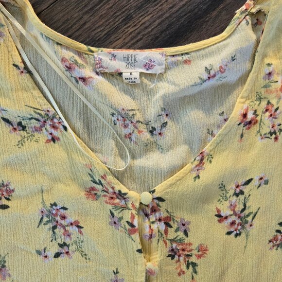 HIPPIE ROSE Bohemian/Hippie/70s Style Waist Length Yellow Floral Blouse SIZE S - Picture 4 of 6